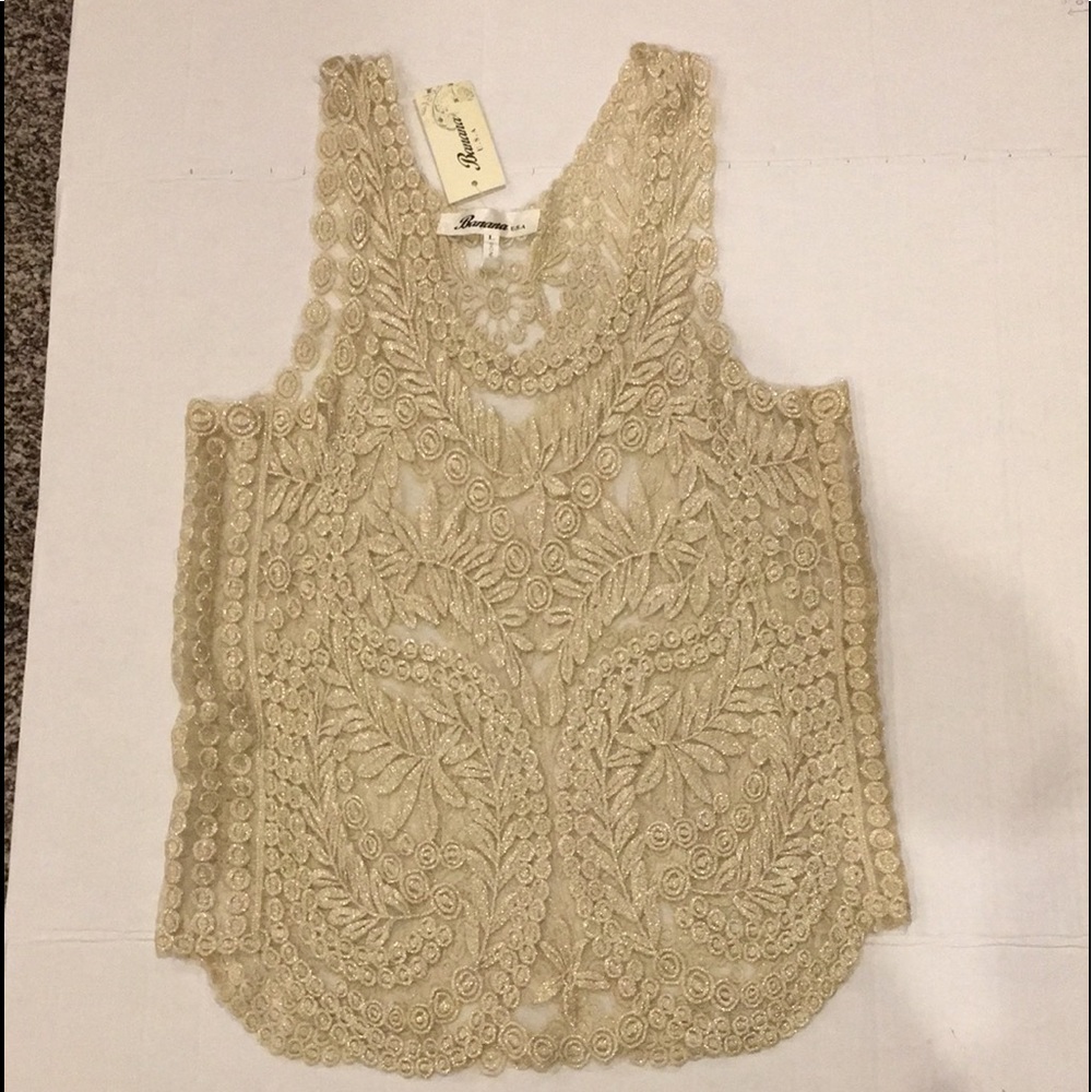 BANANA  L  Sleeveless Shear Gold Cami Top NEW WITH BRAND TAG. 100% Cotton
